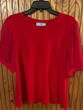 CeCe Vibrant Red Short-Sleeve Blouse